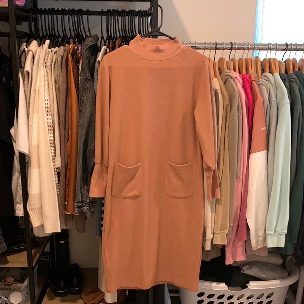 Roolee Orange Long Sleeve Mock Neck Sweater Dress